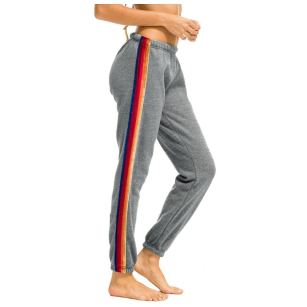Aviator Nation Classic Womens Sweatpants - HEATHER GREY // VELVET STRIPES - MED